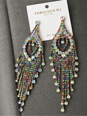 Multi-Colored Dangle Statement Earrings
